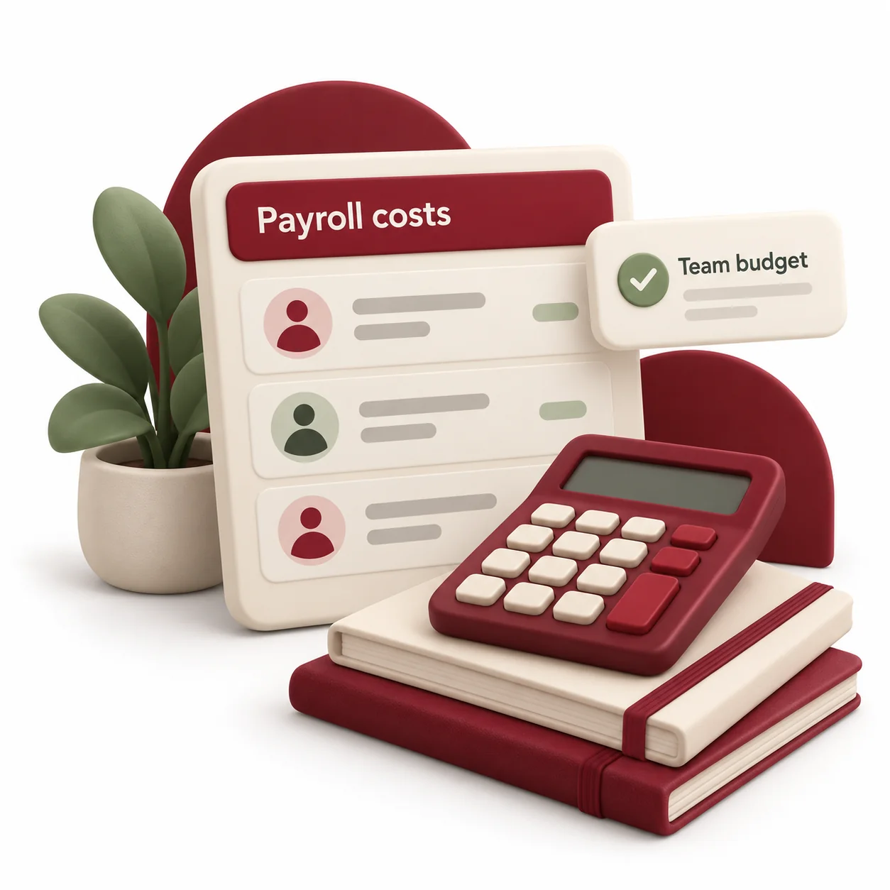 Cherry Money payroll cost calculator illustration with employee groups and a team budget card