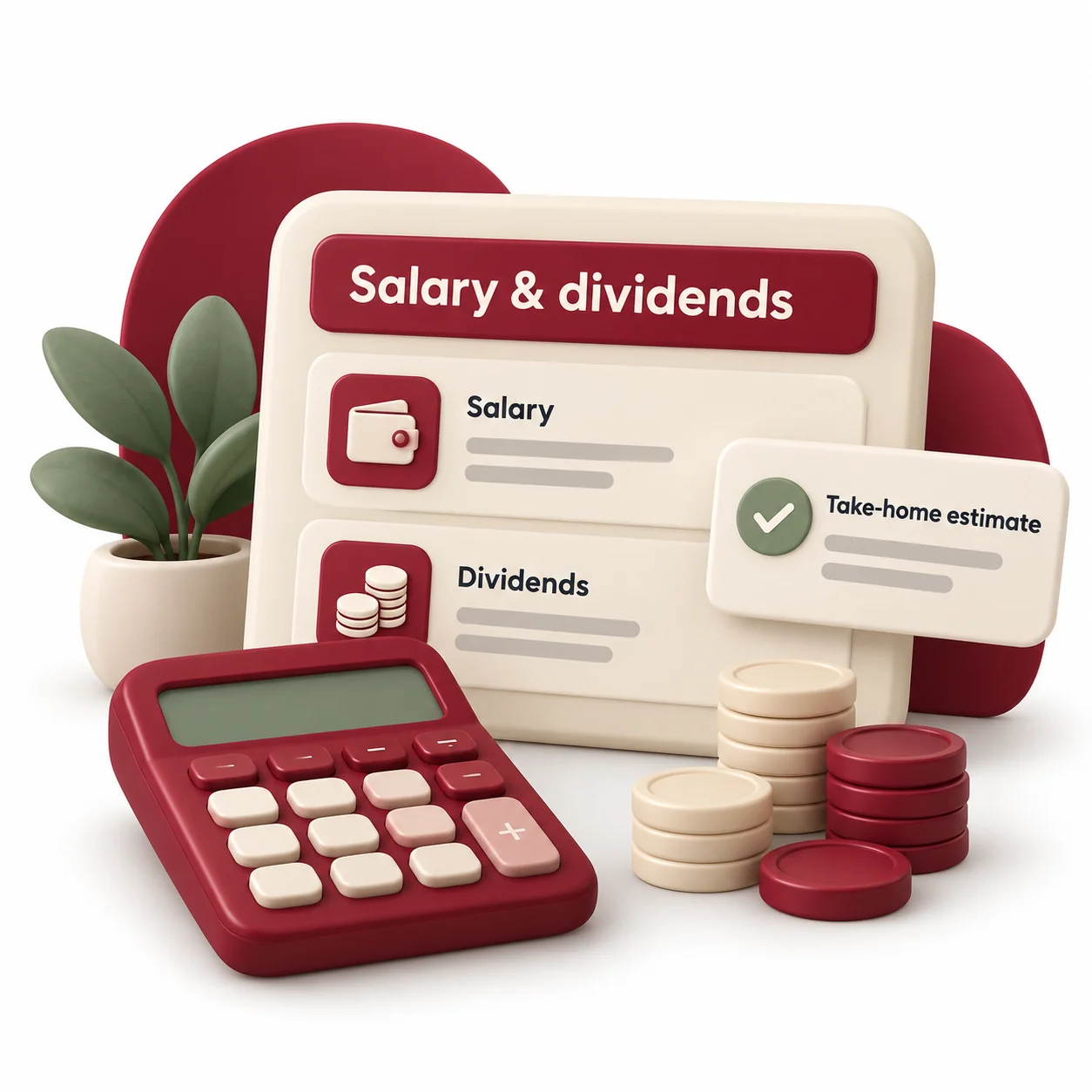Cherry Money salary and dividends calculator illustration with income cards and a take-home estimate