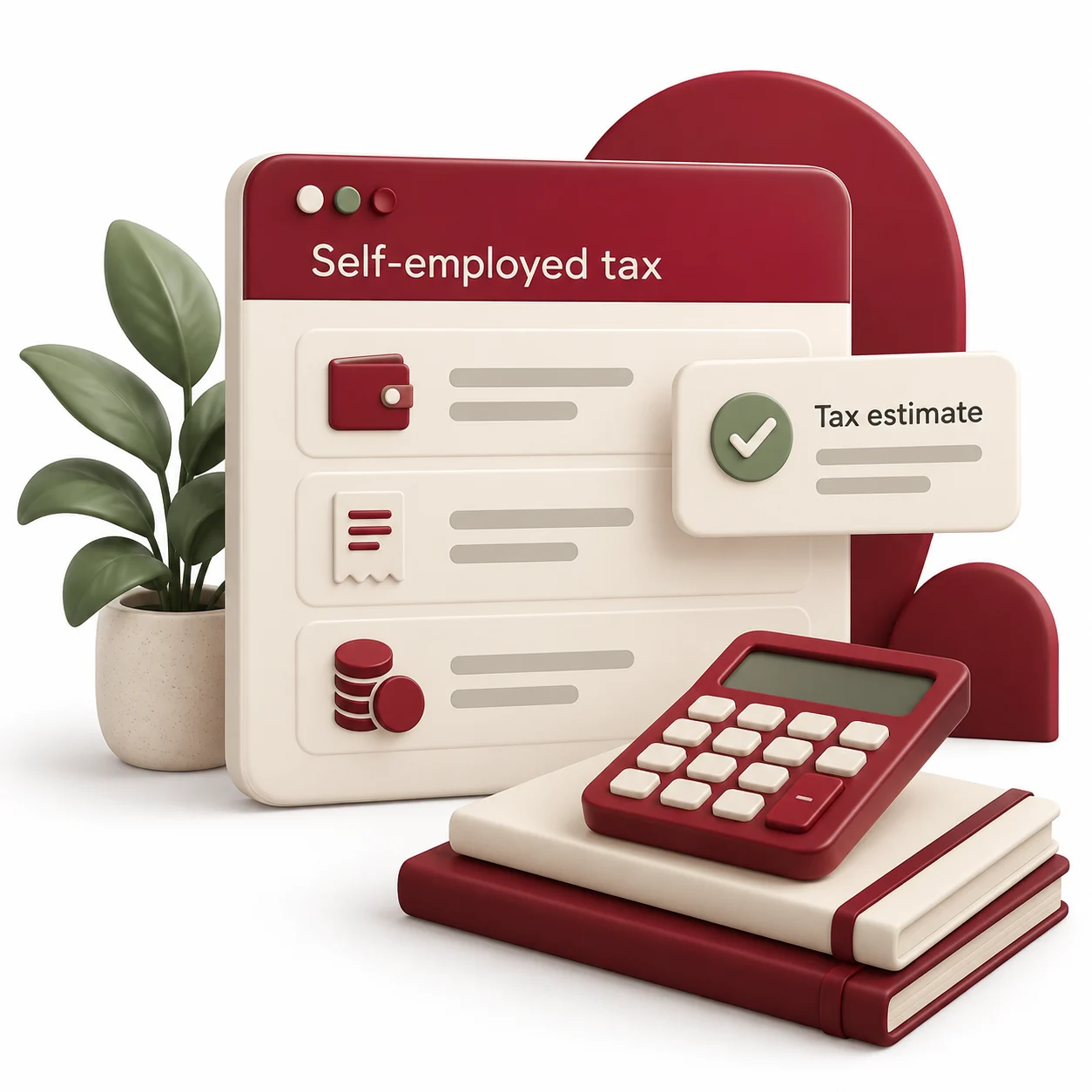 Cherry Money self-employed tax illustration with a calculator and tax estimate card
