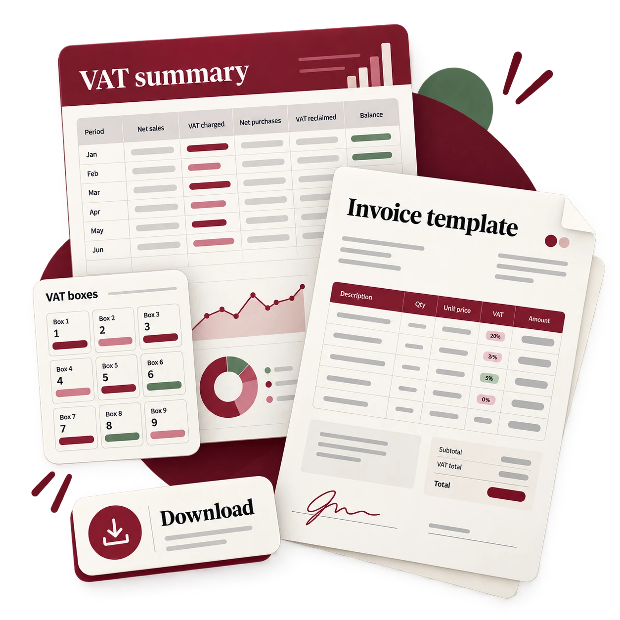 CherryMoney VAT spreadsheet and invoice template illustration