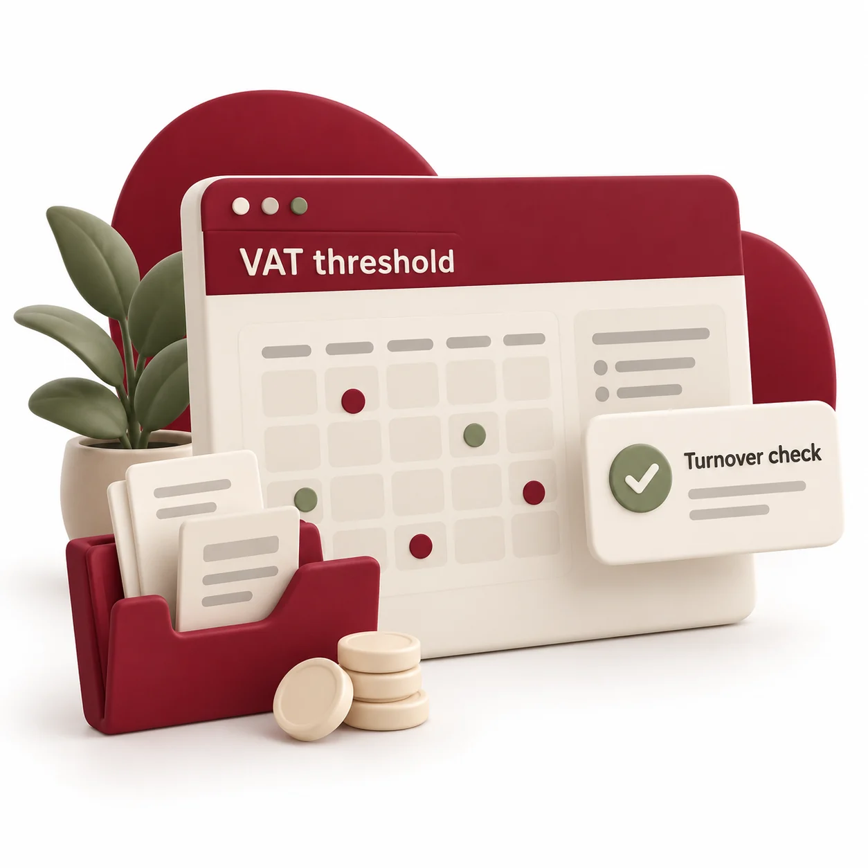 Cherry Money VAT threshold illustration with a calendar and turnover check card